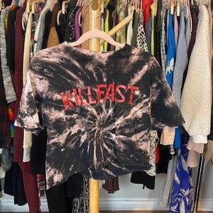 Women's Tie-Dye Short Sleeve Crop Tee in Black/Pink